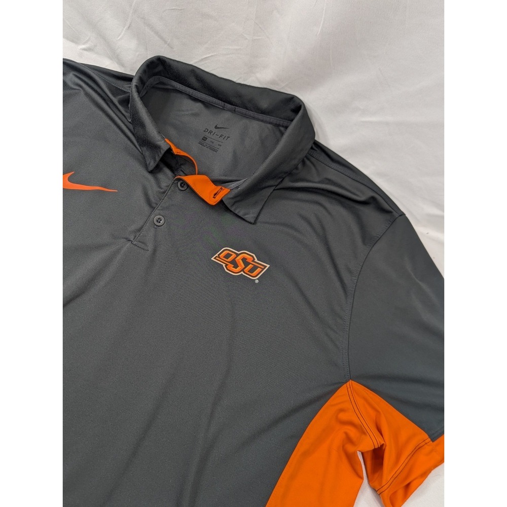 Nike Shirt Mens 2XL Gray Polo Oklahoma State‎ Cowboys Dri Fit Short Sleeve EUC